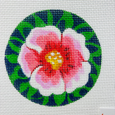 Tropical Flower on Blue and Green Needlepoint Canvas