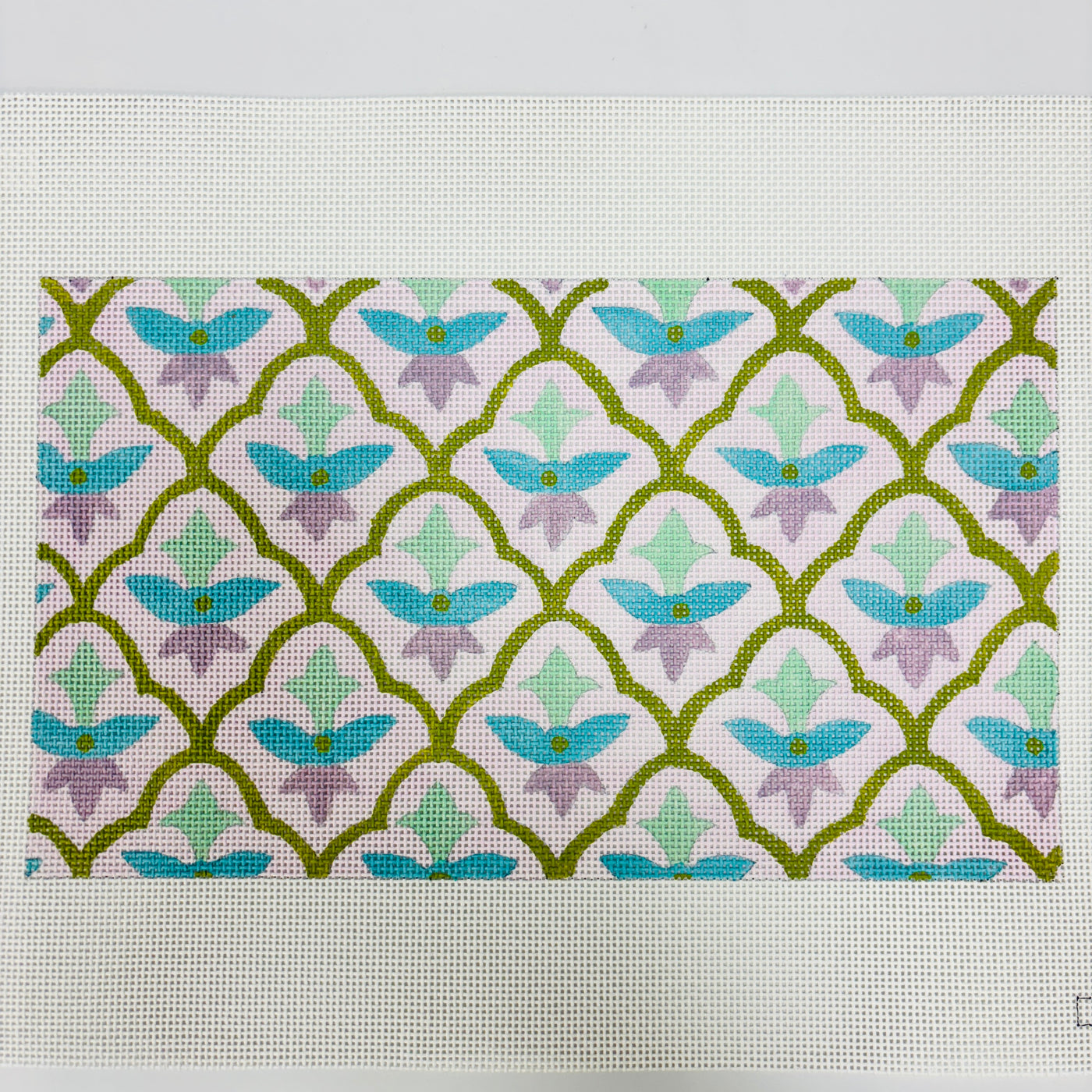 Turquoise Lavender Tile Pattern Clutch or Bolster Needlepoint Canvas