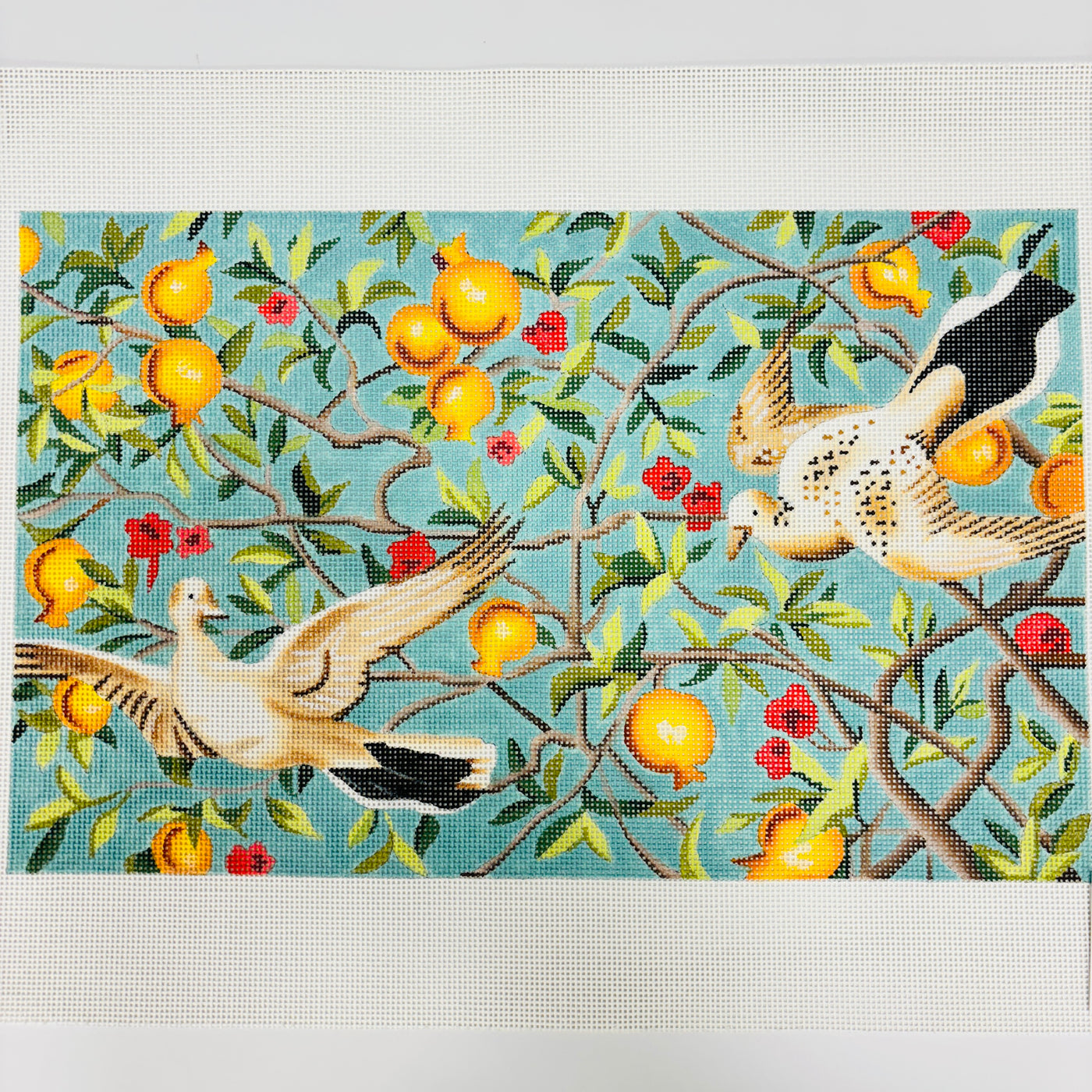 White Birds/Pomegranates Needlepoint Canvas