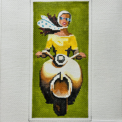 Woman on Vespa Eyeglass Case Needlepoint Canvas