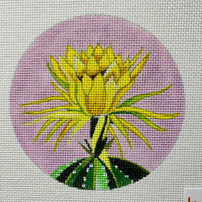 Yellow Cactus Flower on Pink Needlepoint Canvas