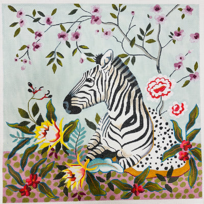 Zebra on Flowers Needlepoint Canvas