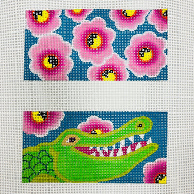 Alligator and Pink Flowers Double Sided Eyeglass Case needlepoint canvas - Bargello Needlepoint