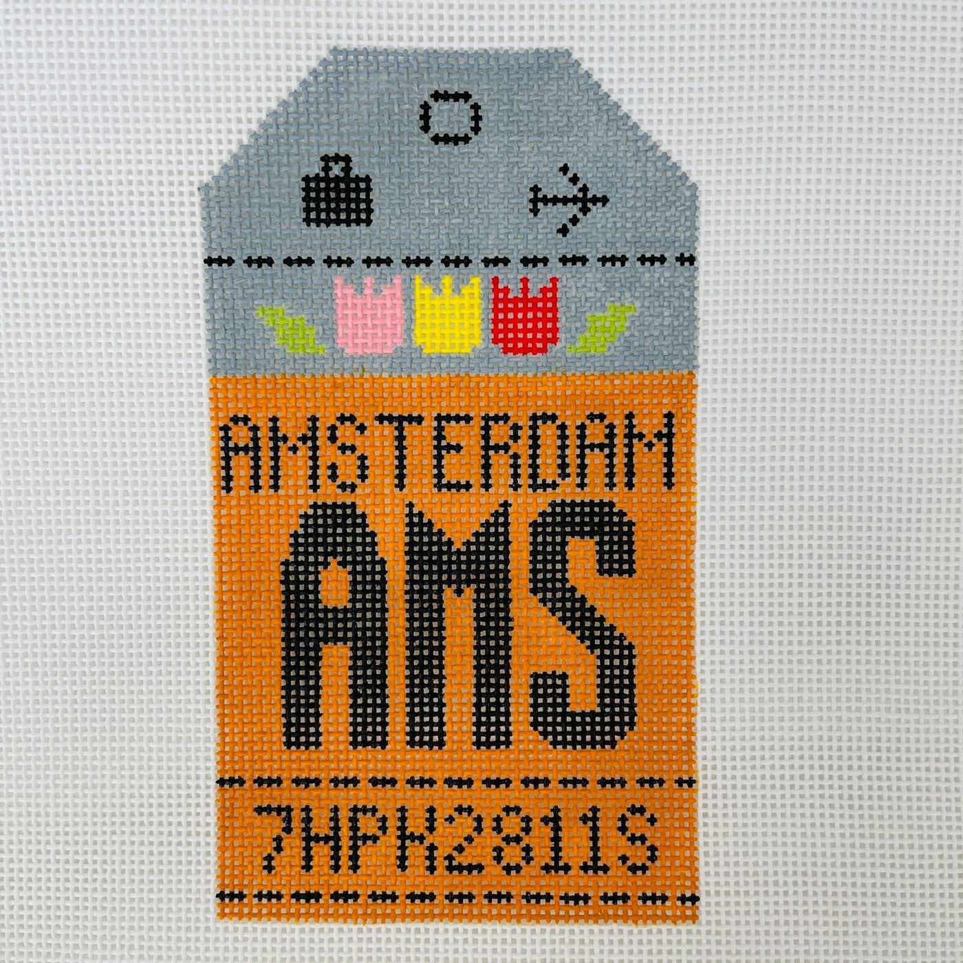 Amsterdam AMS Travel Tag needlepoint canvas - Bargello Needlepoint