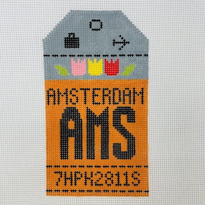 Amsterdam AMS Travel Tag needlepoint canvas - Bargello Needlepoint