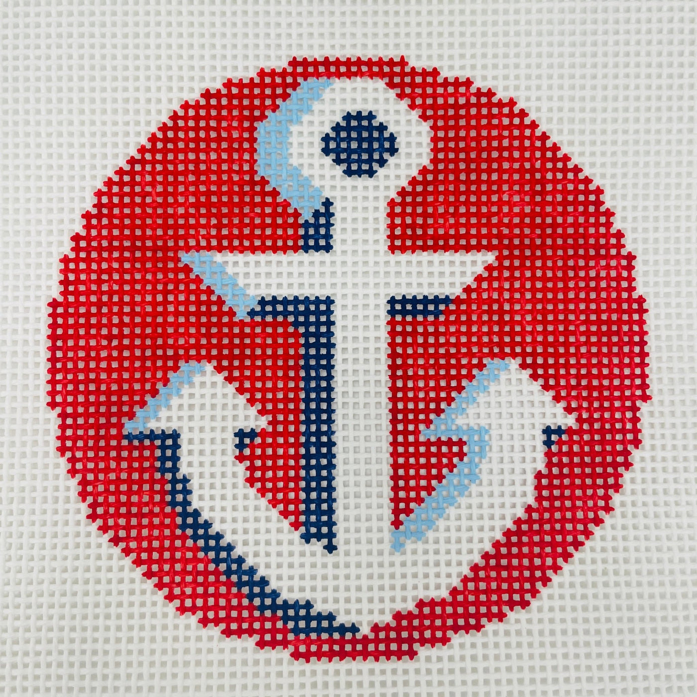 Anchor Round on Red Ornament needlepoint canvas - Bargello Needlepoint