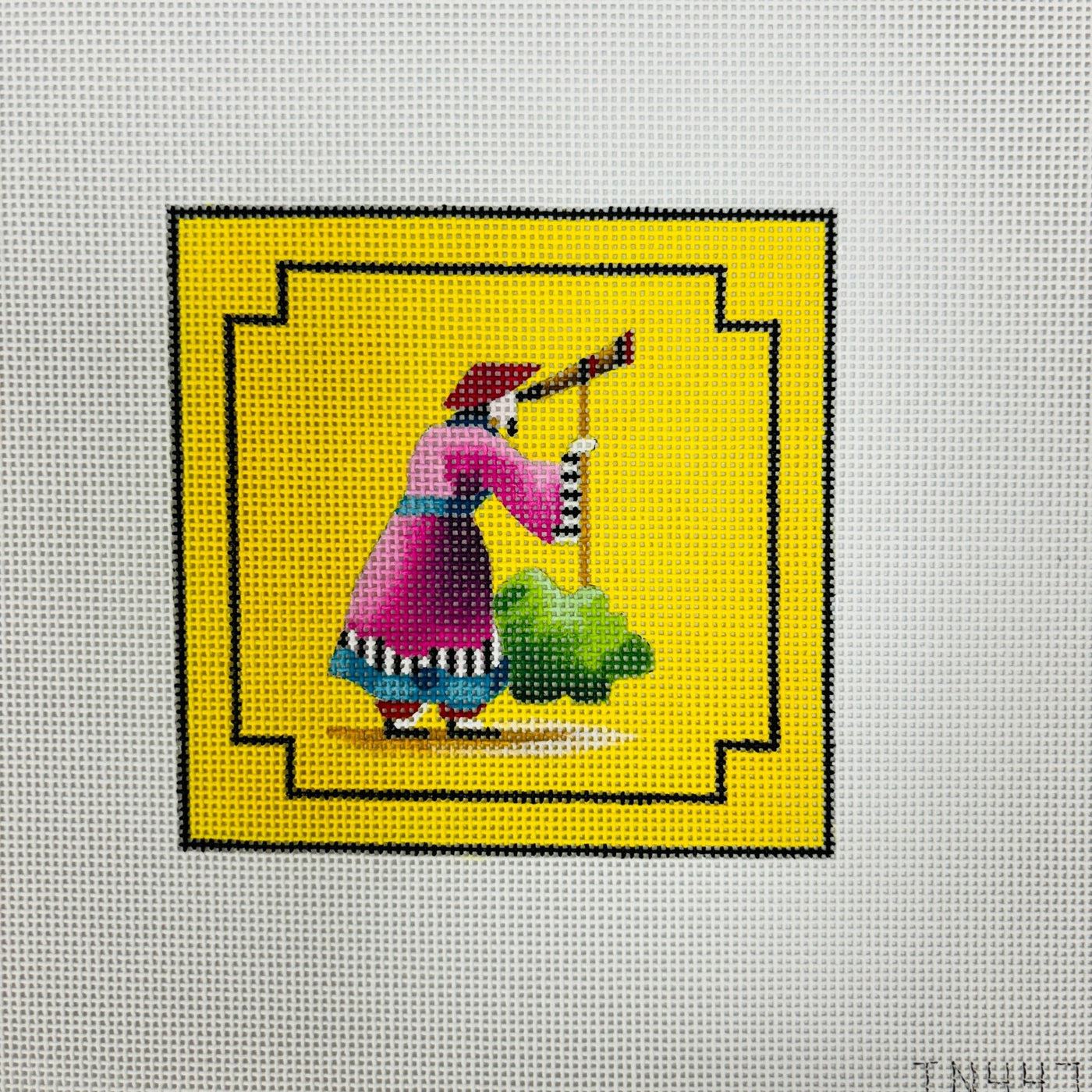 Ancient Chinese Man On Yellow Coaster needlepoint canvas - Bargello Needlepoint