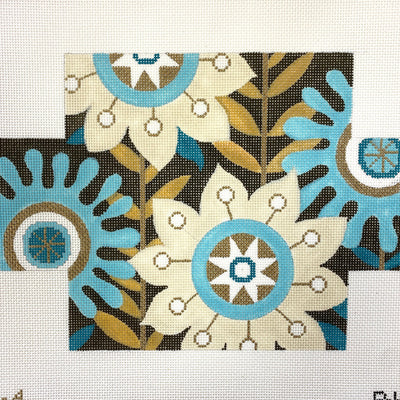 Aqua and Gold Floral Brick Cover needlepoint canvas - Bargello Needlepoint