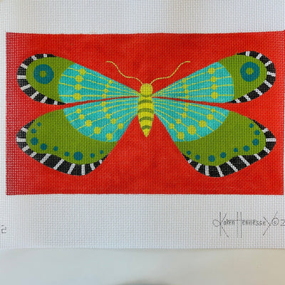 Aqua / Lime Butterfly Clutch Size needlepoint canvas - Bargello Needlepoint