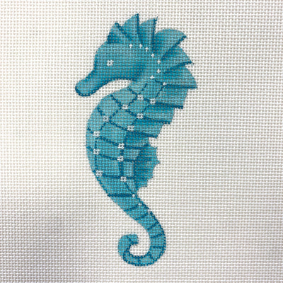 Aqua Seaside Seahorse needlepoint canvas - Bargello Needlepoint