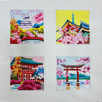 Asian Gardens Coasters needlepoint canvas - Bargello Needlepoint