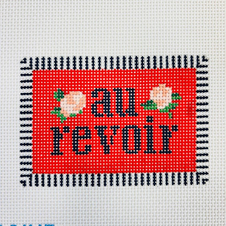 Au Revoir with Roses Passport Insert needlepoint canvas - Bargello Needlepoint