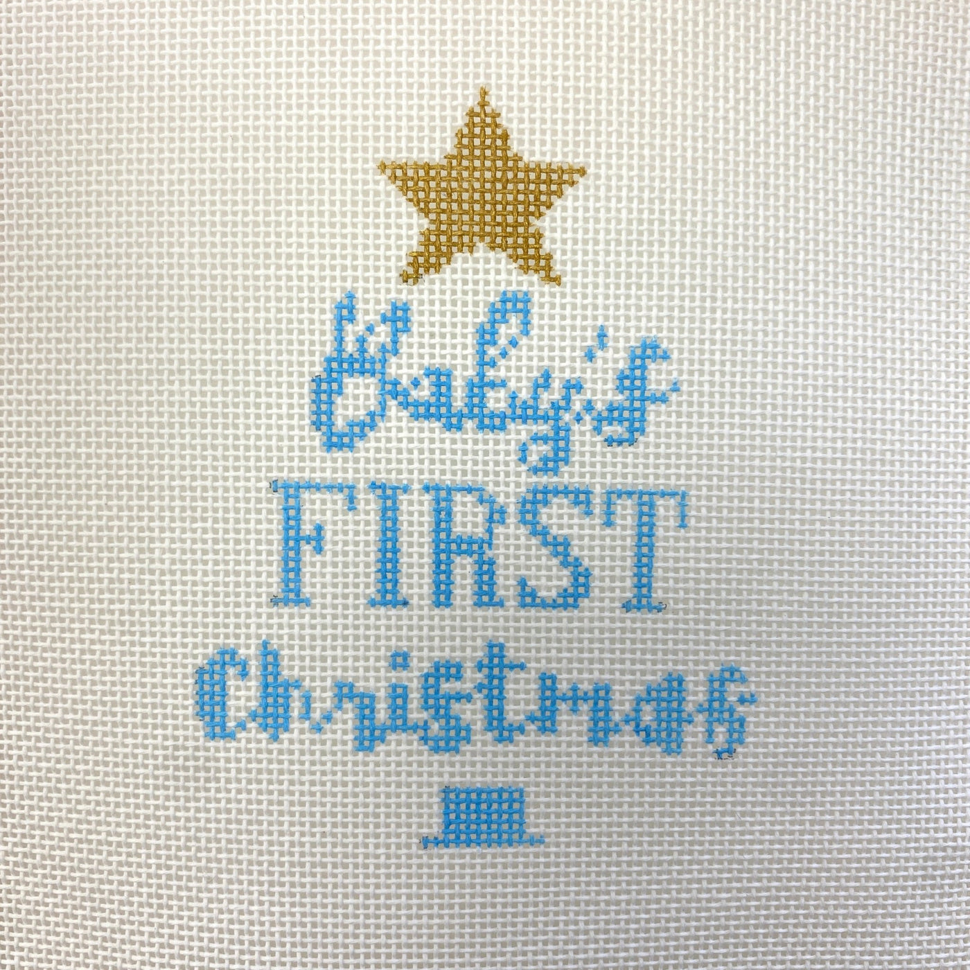 Baby's First Christmas Tree Ornament - blue needlepoint canvas - Bargello Needlepoint