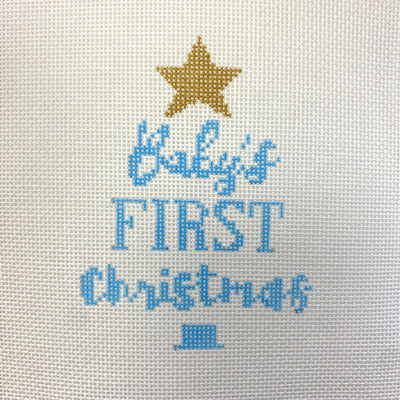 Baby's First Christmas Tree Ornament - blue needlepoint canvas - Bargello Needlepoint