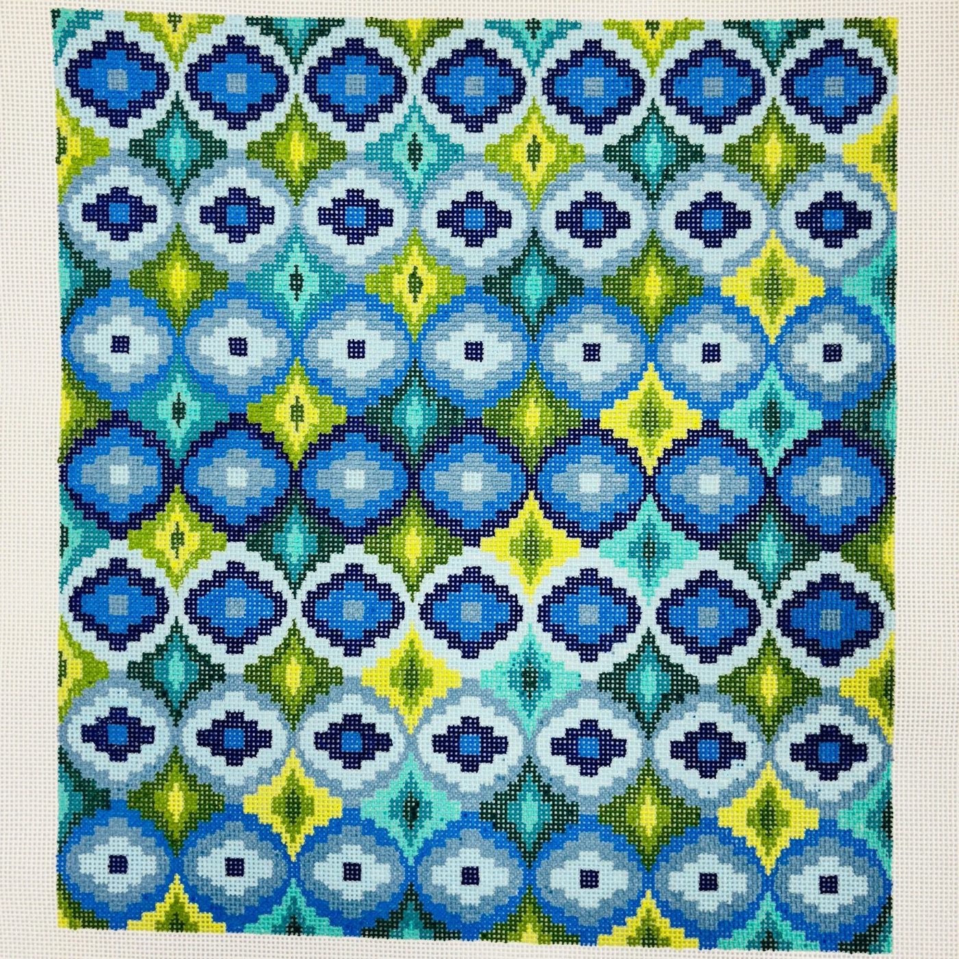 Bargello Lollipops Variation in Blue and Green needlepoint canvas - Bargello Needlepoint