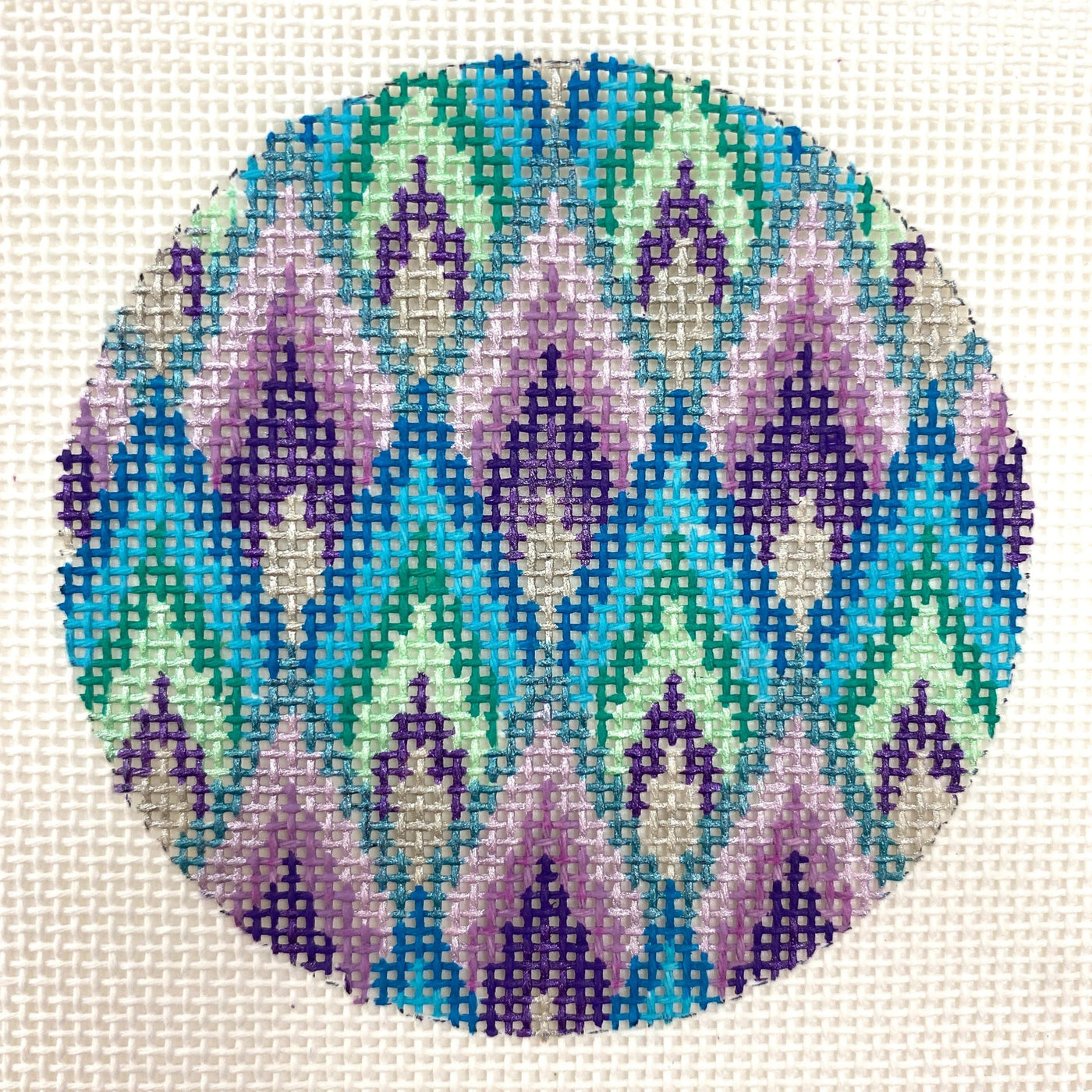 Bargello Round Feather Pattern Ornament needlepoint canvas - Bargello Needlepoint