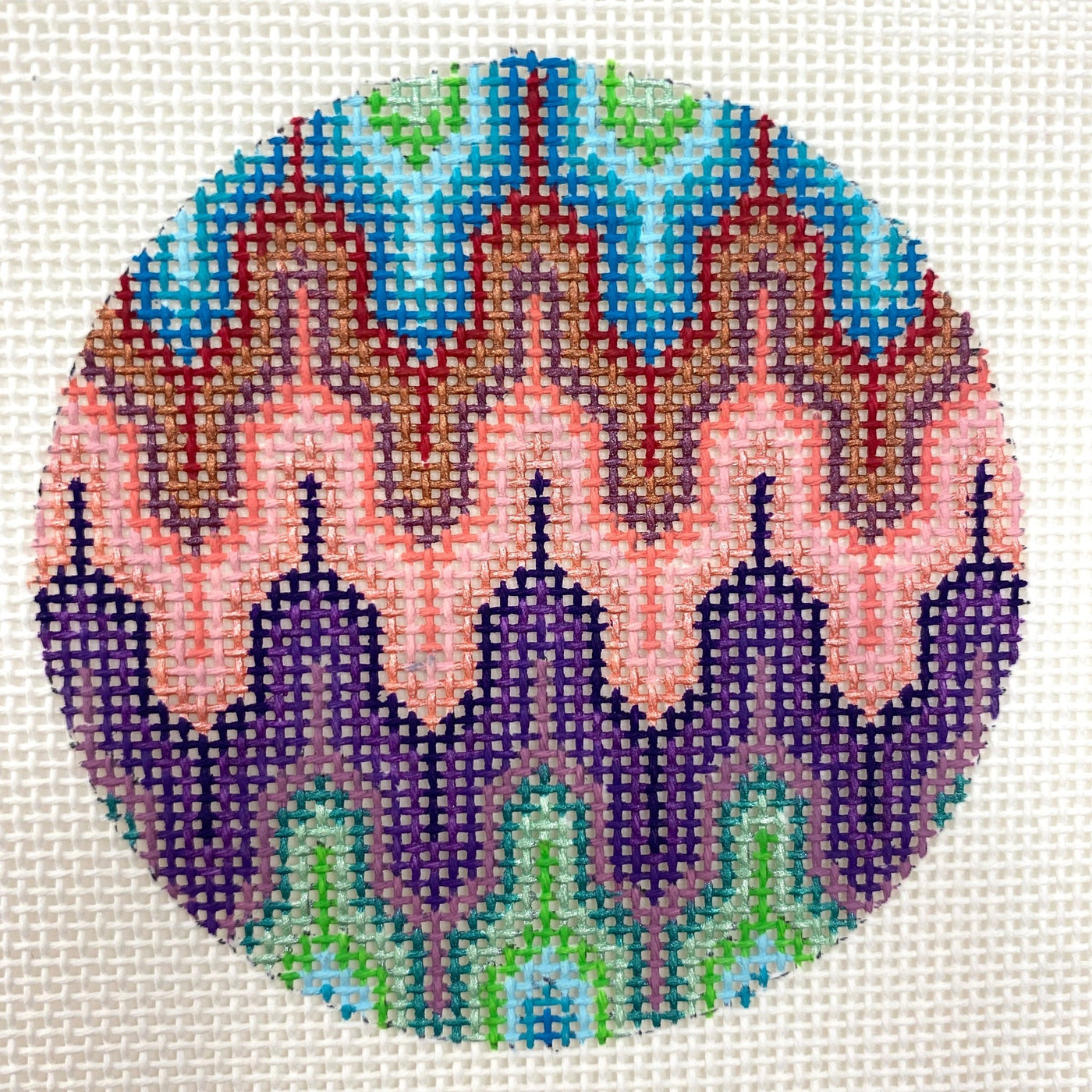 Bargello Round Ornament needlepoint canvas - Bargello Needlepoint