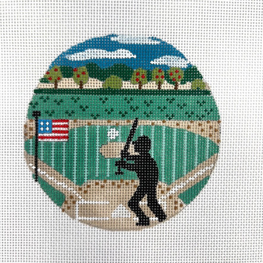 Baseball Round Ornament needlepoint canvas - Bargello Needlepoint