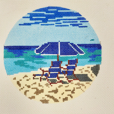 Beach Chairs Round - Large Ornament needlepoint canvas - Bargello Needlepoint