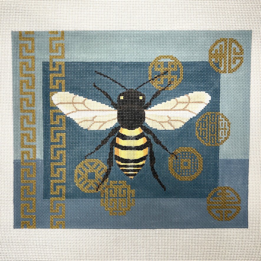 Bee & Coins on Blue needlepoint canvas - Bargello Needlepoint