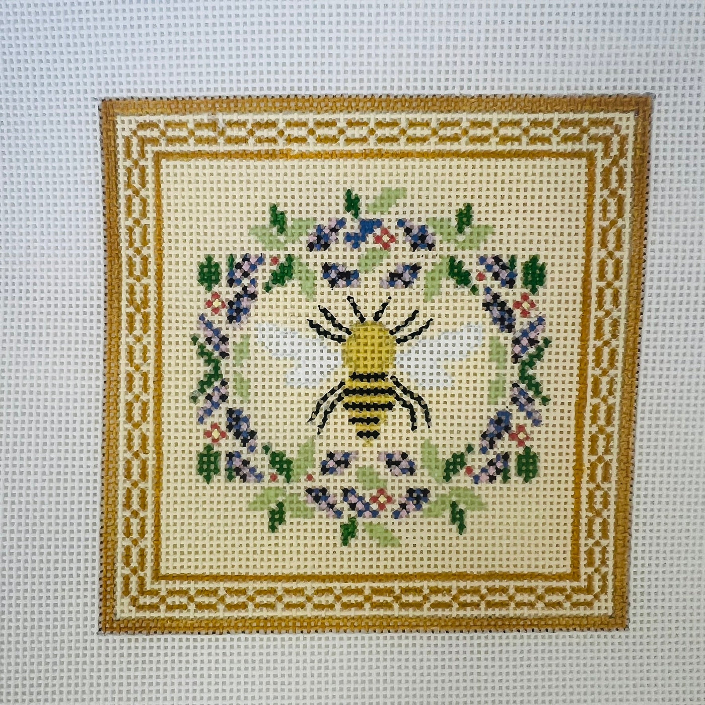 Bee & Flowers Gold Coaster needlepoint canvas - Bargello Needlepoint