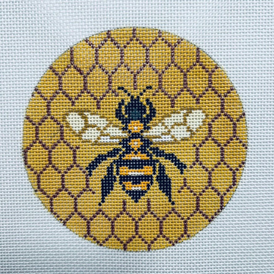 Bee on Honeycomb Round Insert needlepoint canvas - Bargello Needlepoint