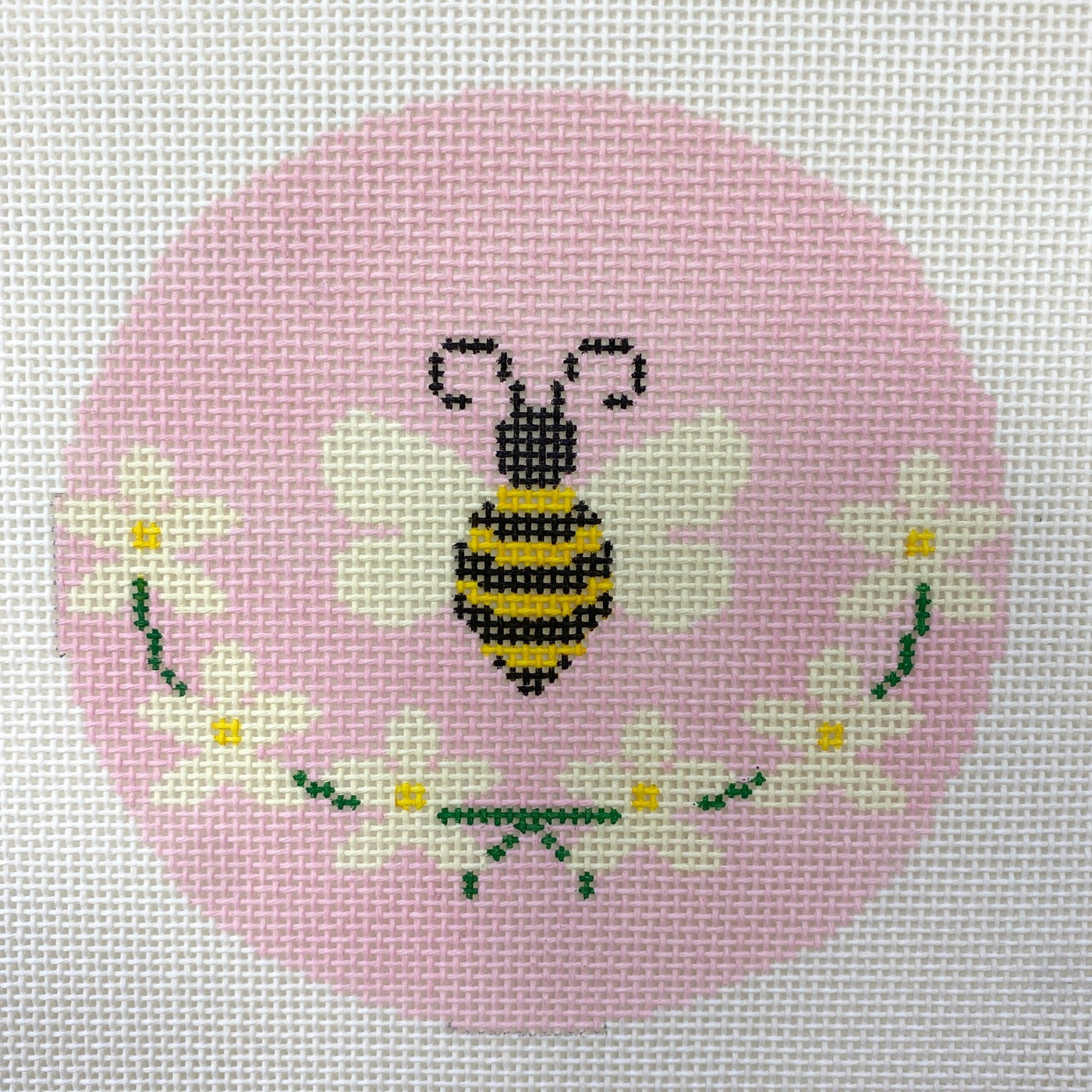 Bee with Daisies on Pink Ornament needlepoint canvas - Bargello Needlepoint