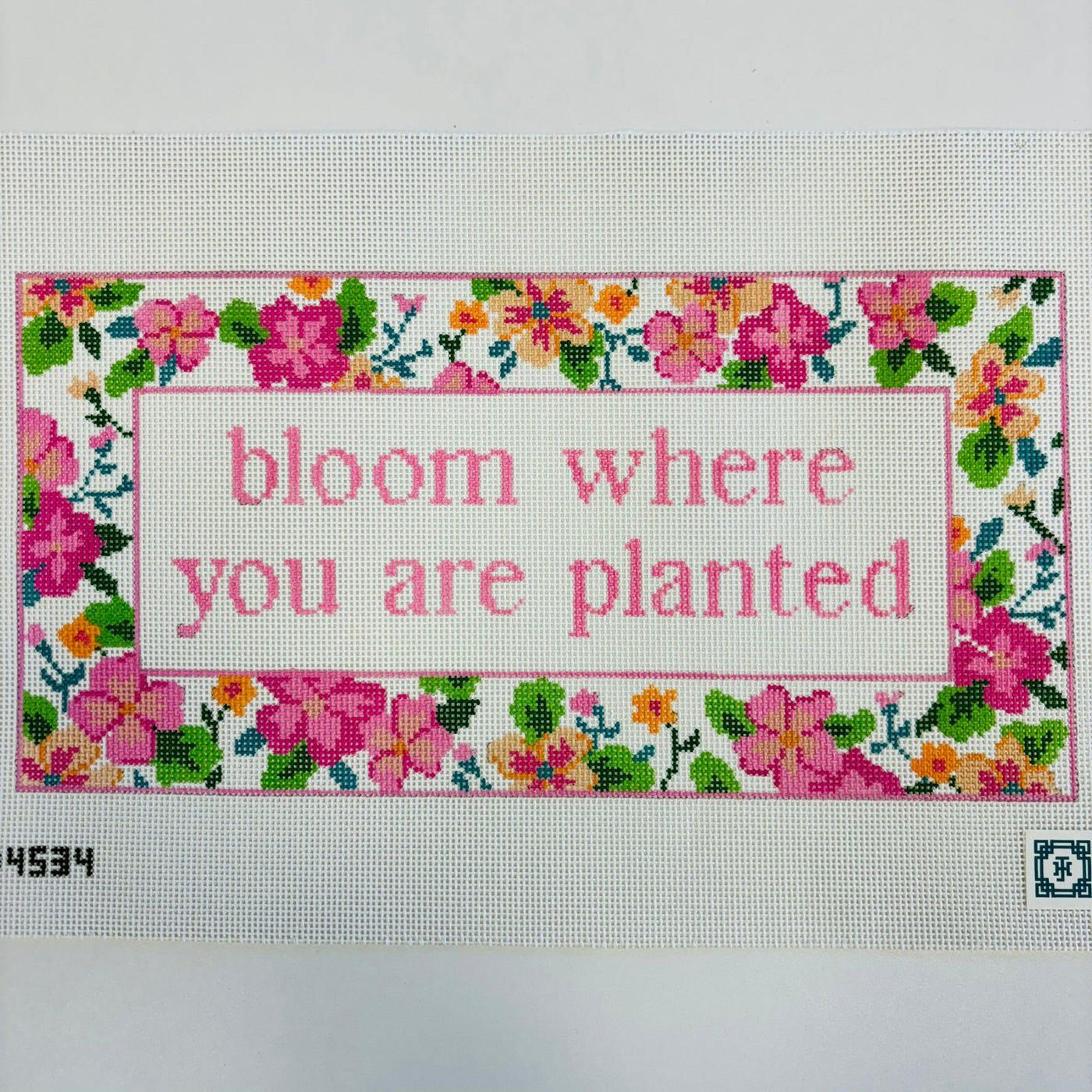 bloom where you are planted pink needlepoint canvas - Bargello Needlepoint