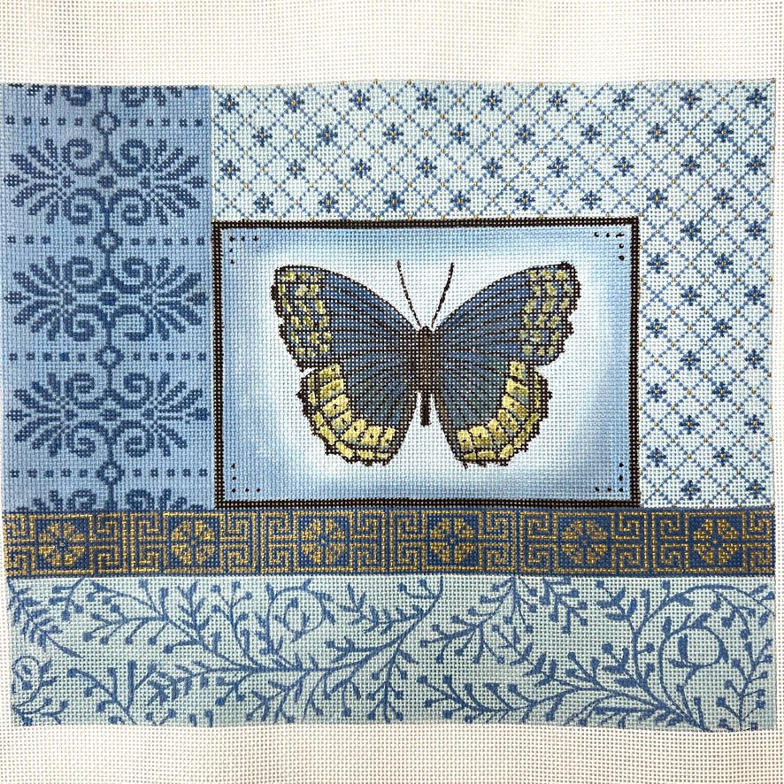 Blue Butterfly & Borders needlepoint canvas - Bargello Needlepoint