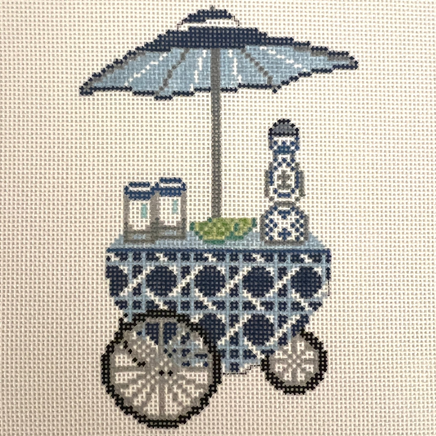 Blue Cane Tequila Cart needlepoint canvas - Bargello Needlepoint