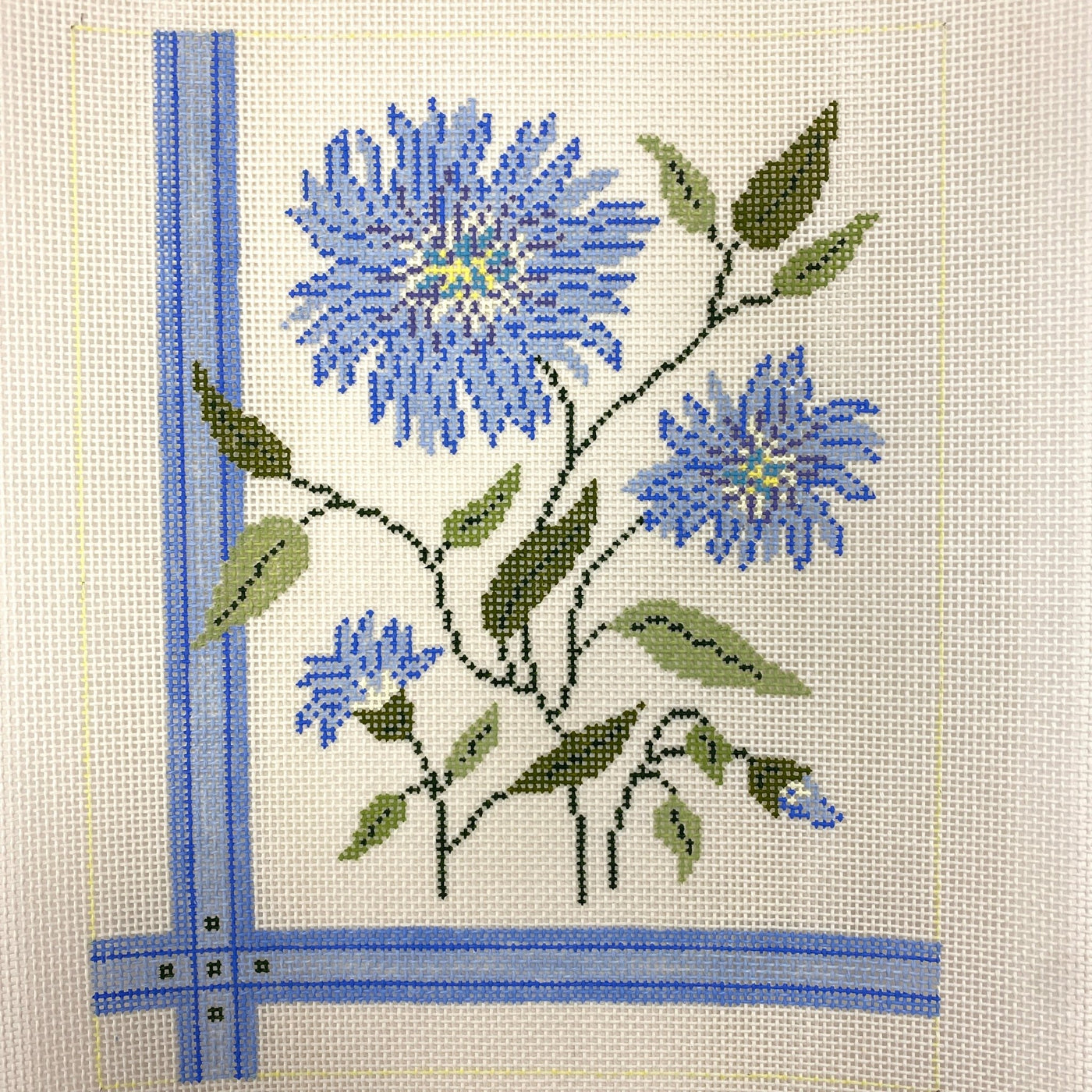 Blue Chrysanthemum - Vintage needlepoint canvas - Bargello Needlepoint