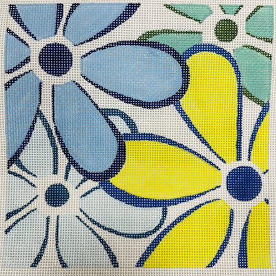 Blue Daisies needlepoint canvas - Bargello Needlepoint