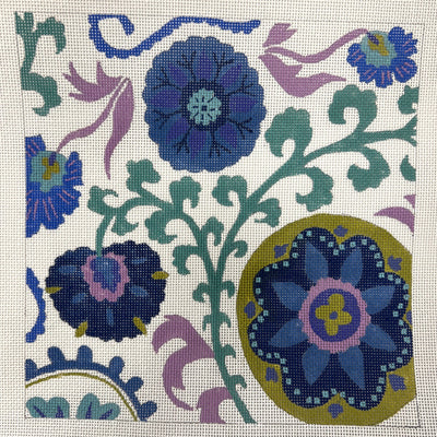 Blue Floral Square needlepoint canvas - Bargello Needlepoint