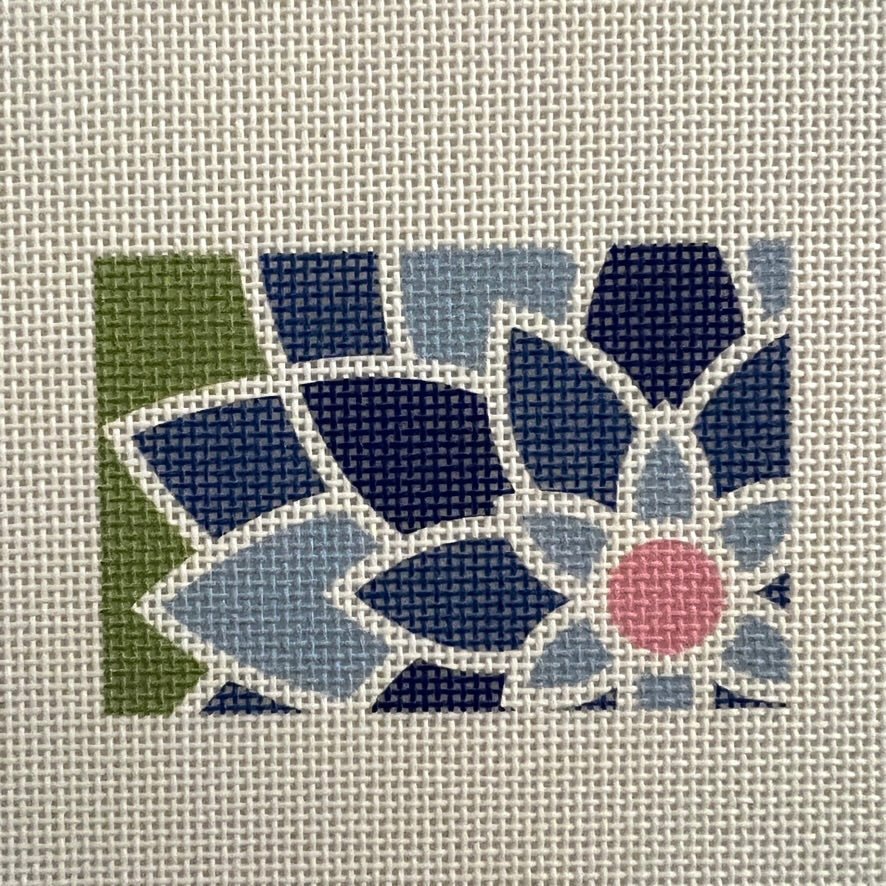 Blue Graphic Flower 2 x 3 needlepoint canvas - Bargello Needlepoint