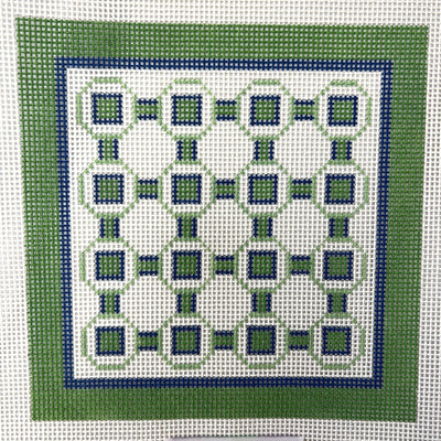 Blue & Green Geometric (with Optional Fiber Kit) needlepoint canvas - Bargello Needlepoint