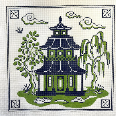 Blue & Green Pagoda needlepoint canvas - Bargello Needlepoint