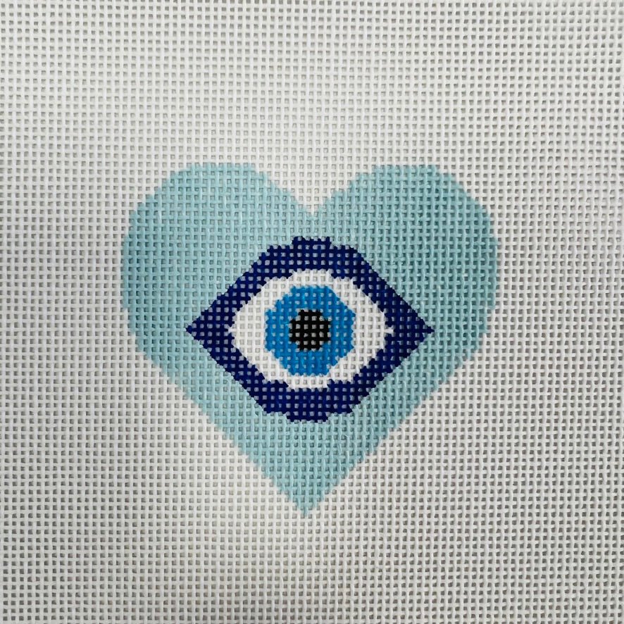 Blue Heart Evil Eye needlepoint canvas - Bargello Needlepoint