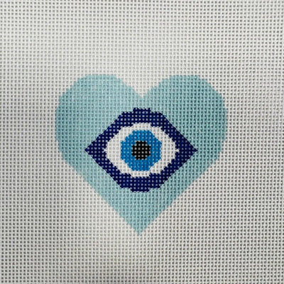 Blue Heart Evil Eye needlepoint canvas - Bargello Needlepoint