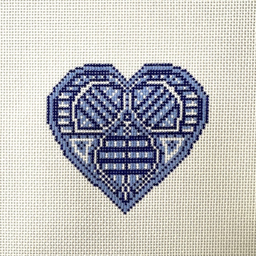 Blue Heart Insert or Coaster needlepoint canvas - Bargello Needlepoint