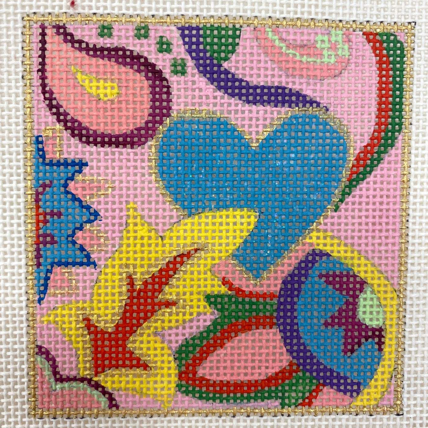 Blue Heart Square needlepoint canvas - Bargello Needlepoint