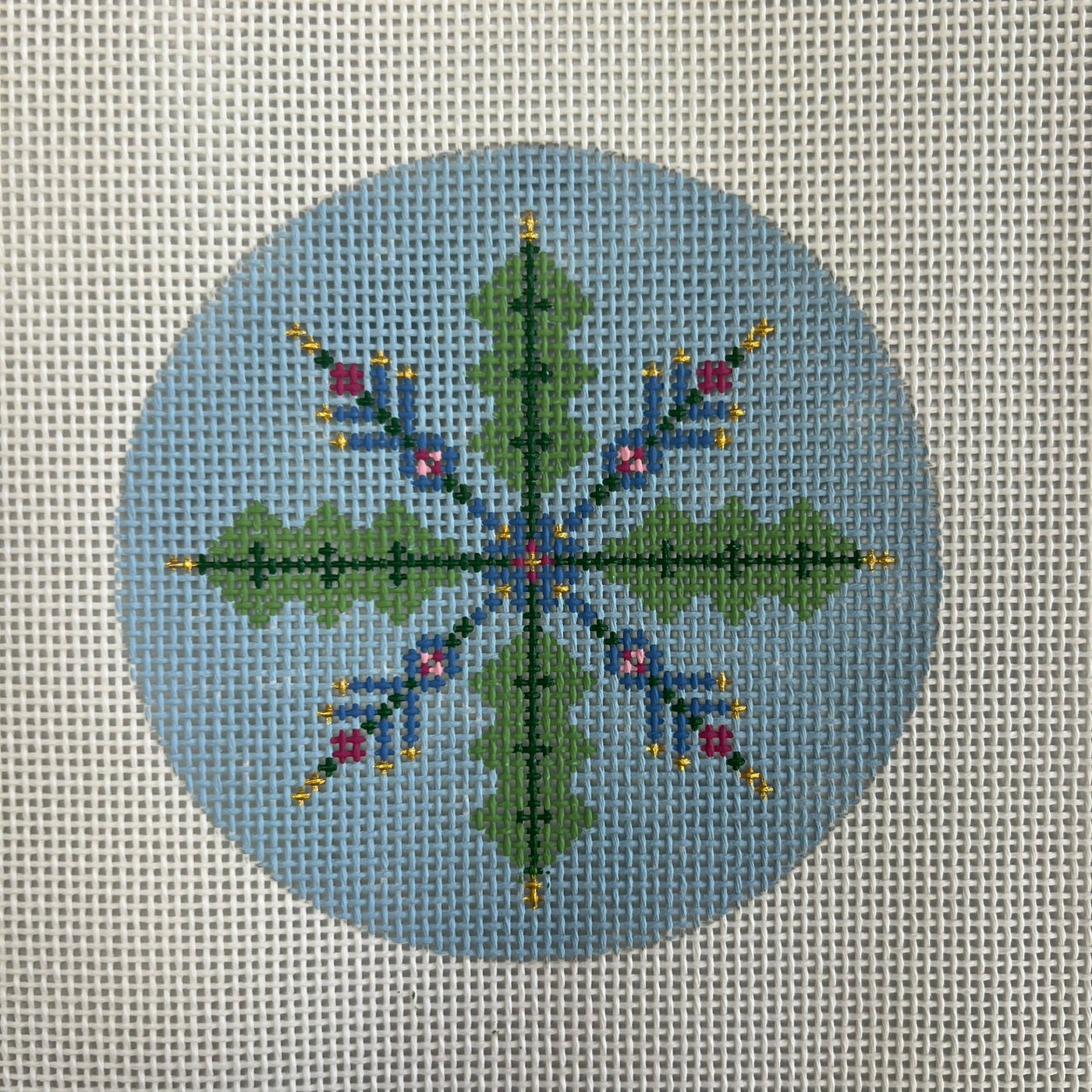 Blue Snowflake Ornament needlepoint canvas - Bargello Needlepoint