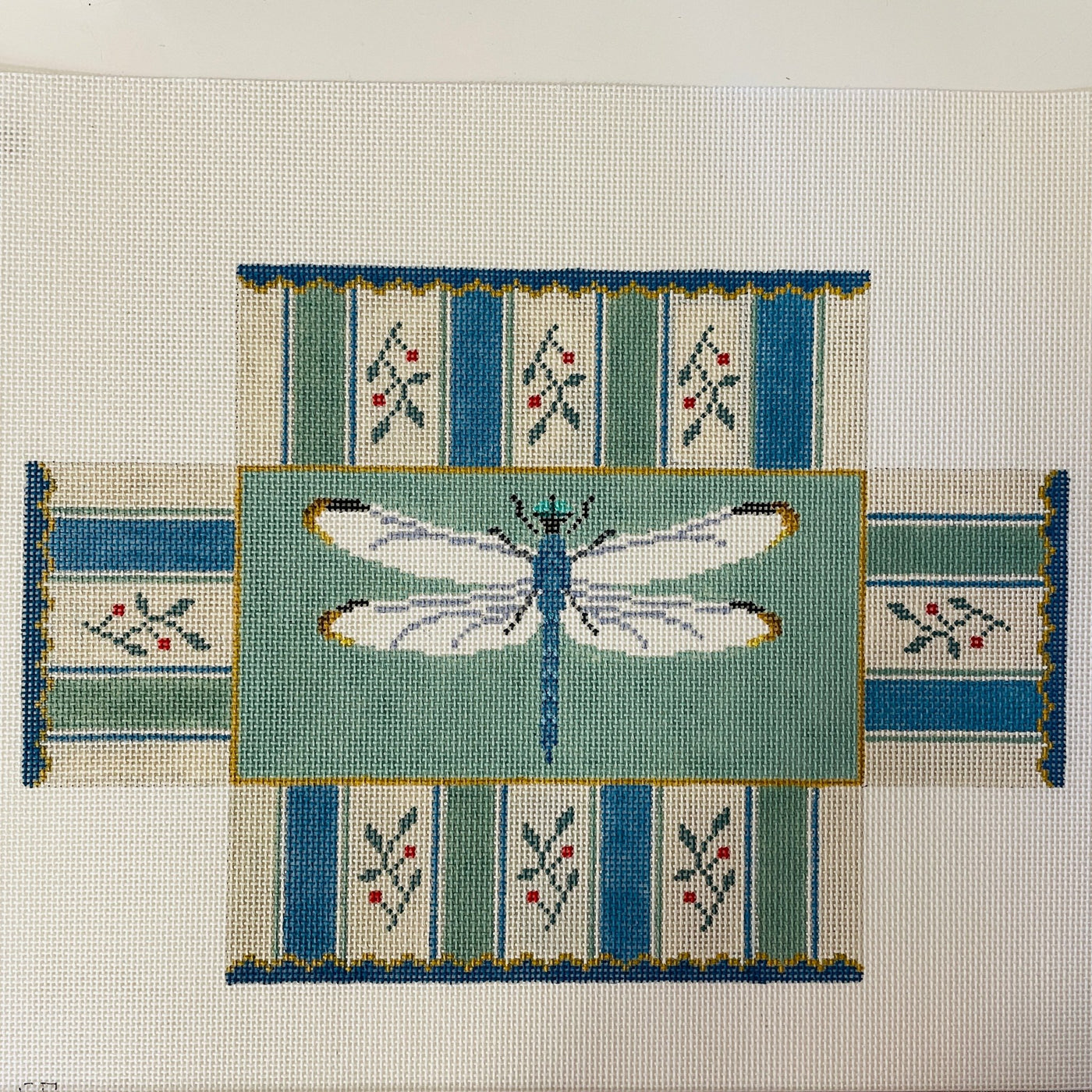 Blue, Teal & White Dragonfly Brick Cover needlepoint canvas - Bargello Needlepoint