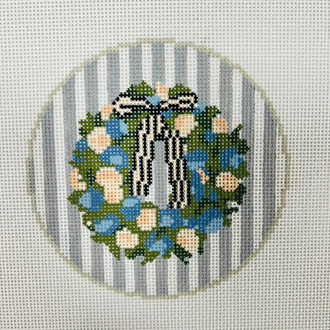 Bluebell Wreath Ornament needlepoint canvas - Bargello Needlepoint