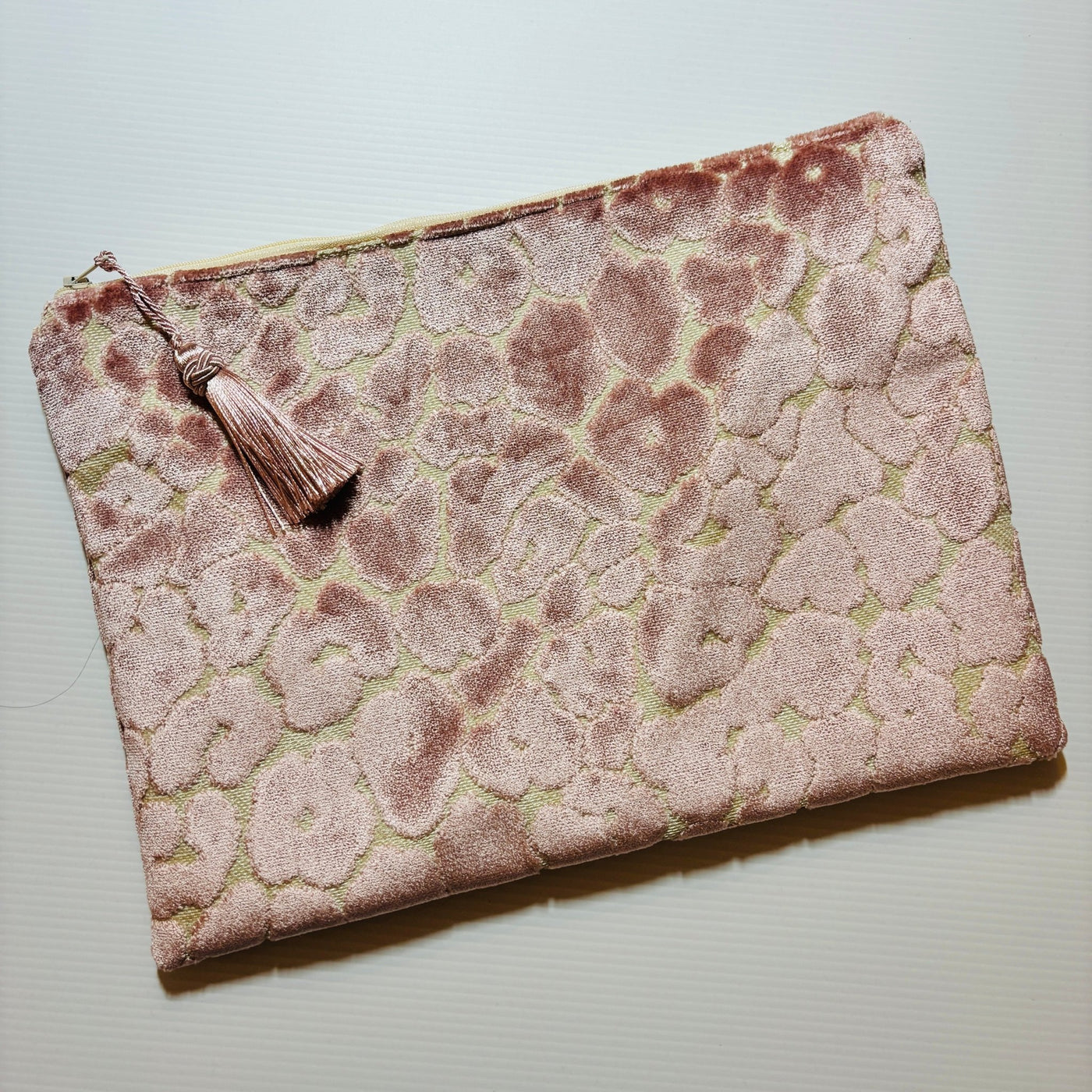 Blush Rose Leopard Spots on Off White Fabric Clutch needlepoint canvas - Bargello Needlepoint