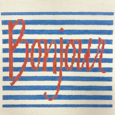 Bonjour on Stripes needlepoint canvas - Bargello Needlepoint