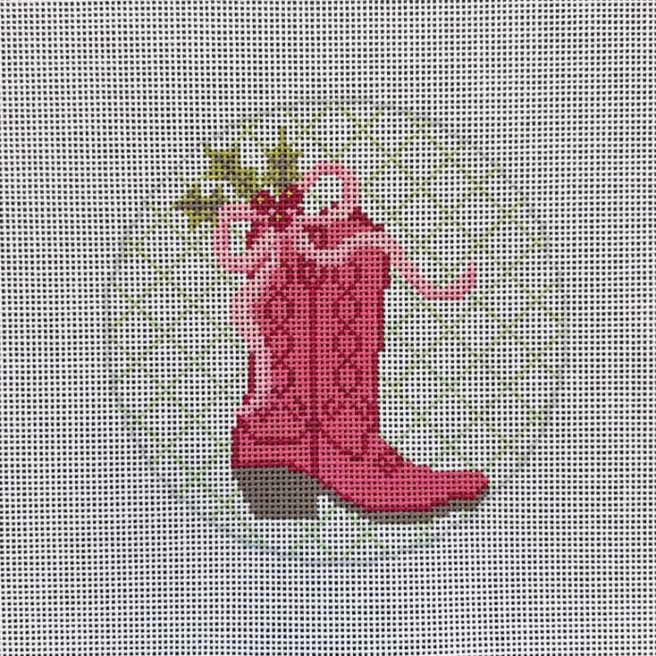 Boot & Bow - Red Ornament needlepoint canvas - Bargello Needlepoint