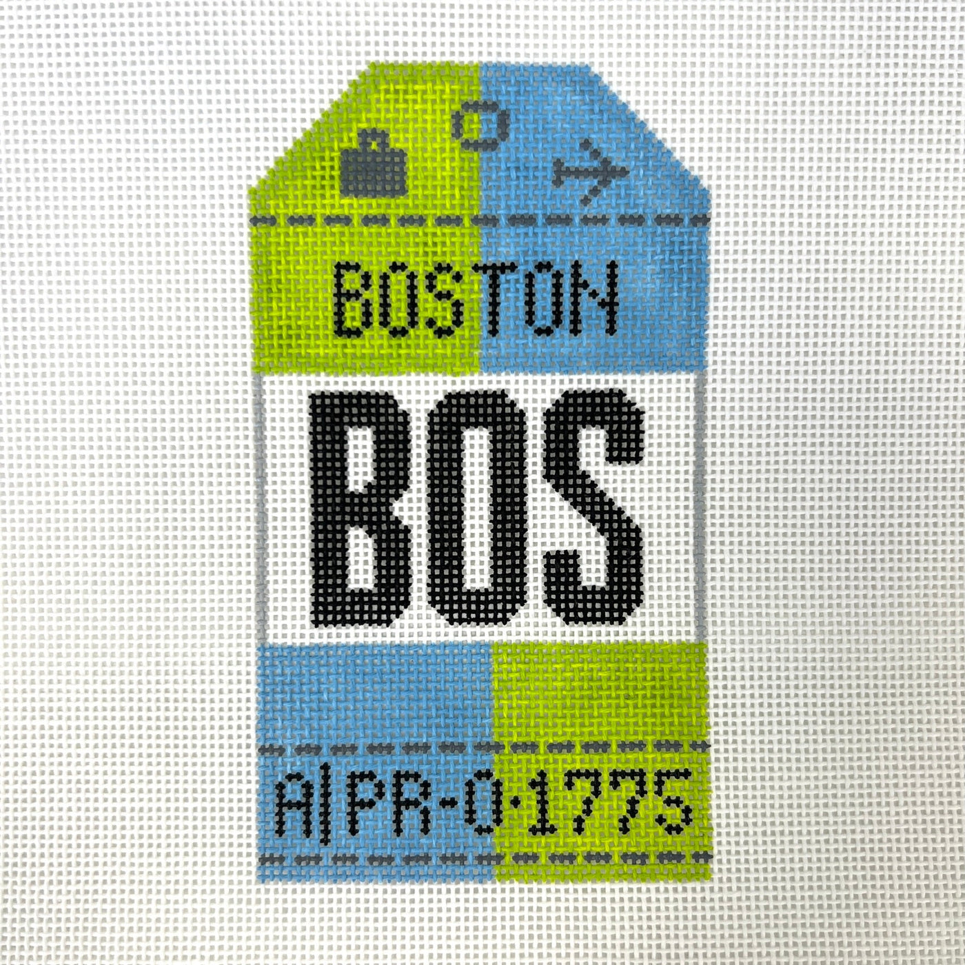 Boston BOS Travel Tag needlepoint canvas - Bargello Needlepoint