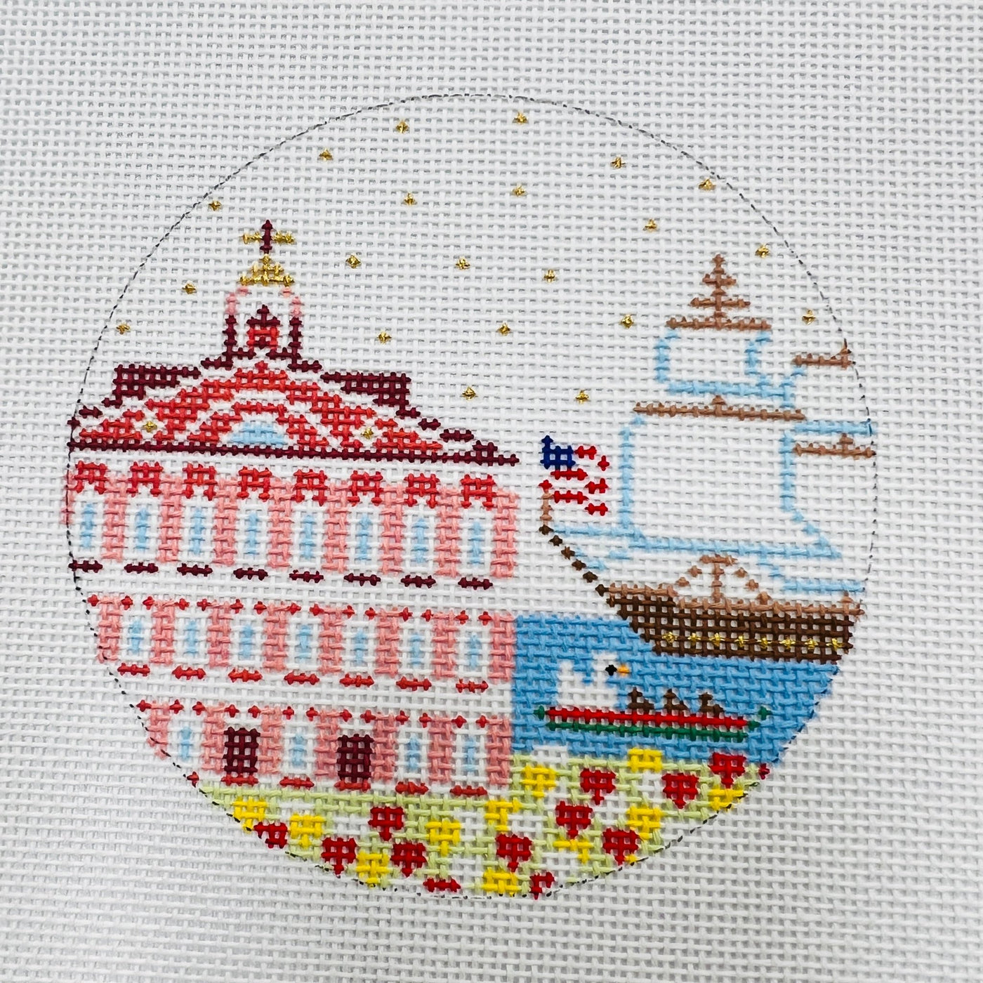 Boston Round Ornament needlepoint canvas - Bargello Needlepoint