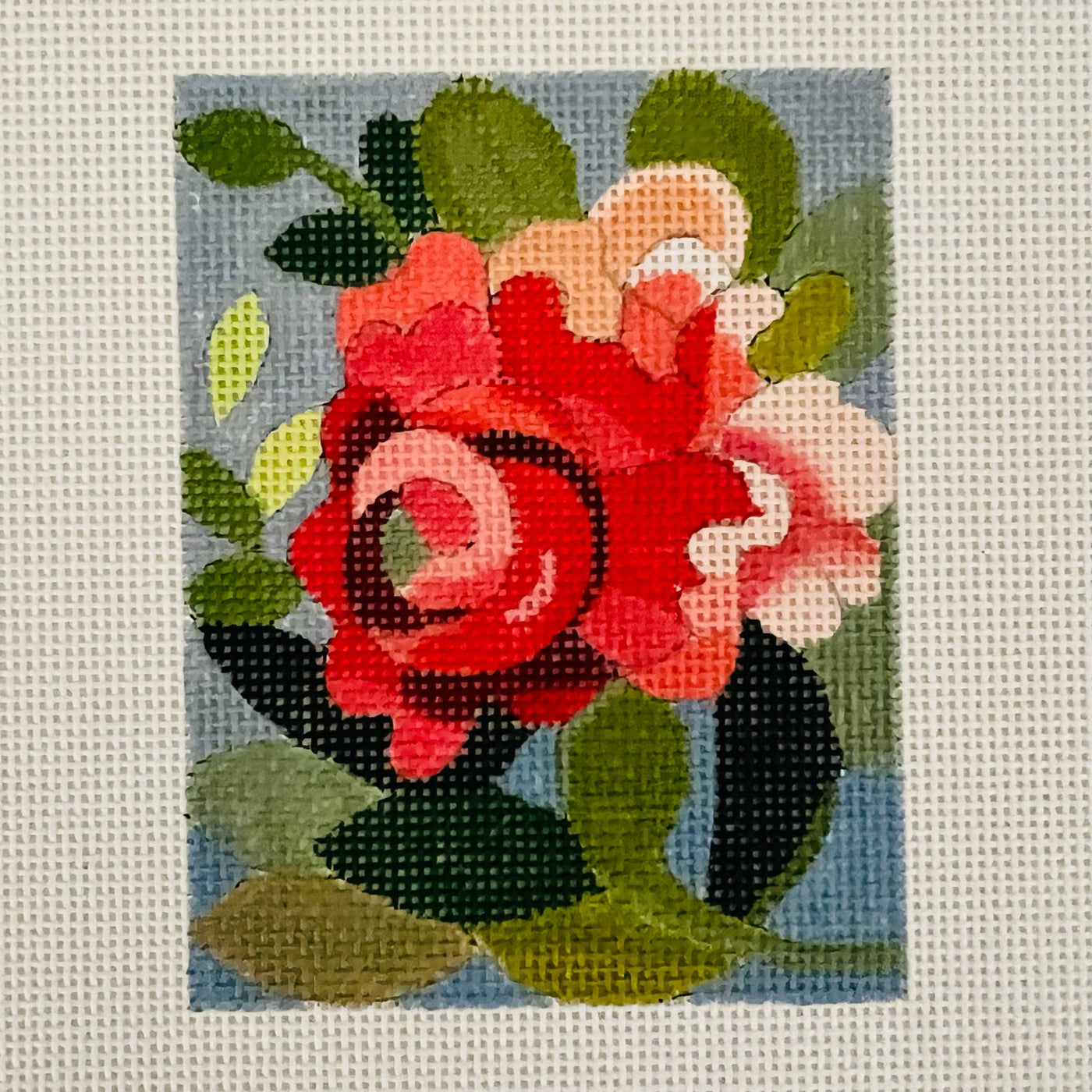 Burst of Red Floral Passport Insert needlepoint canvas - Bargello Needlepoint