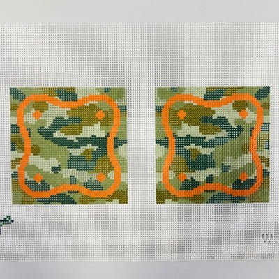 Camo Squiggle x2 Coasters needlepoint canvas - Bargello Needlepoint